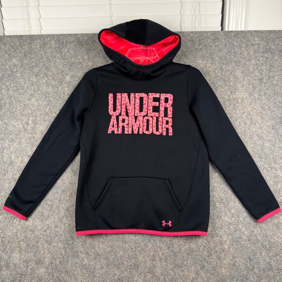Under Armour Storm Cold Gear Loose Girl’s Hoodie Black Neon Pink Size Large 350 - Picture 1 of 7